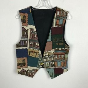 Vintage 80s Jennie Vaughn Designs Vest Size M Western Wagon Saloon General Store